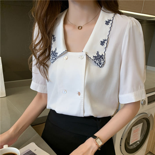 French Collar Puff Sleeve Korean Top