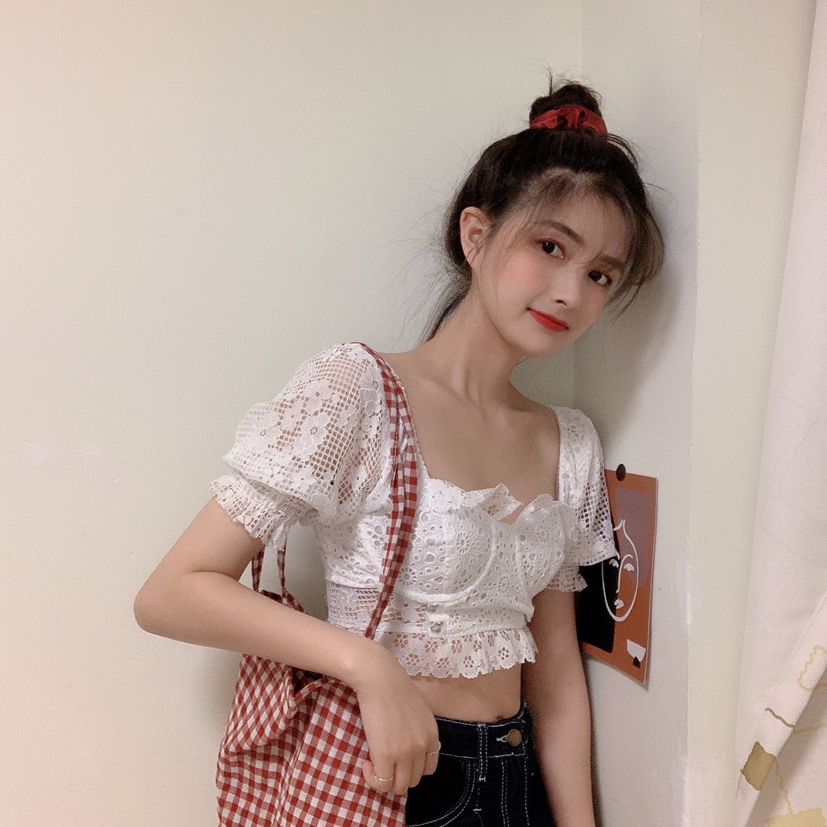 Soft Lace Coquette Puff Top