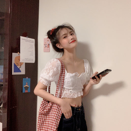 Soft Lace Coquette Puff Top