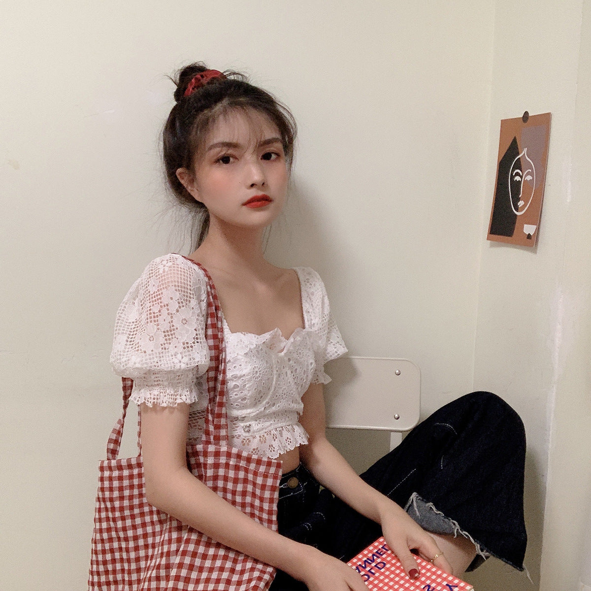 Soft Lace Coquette Puff Top