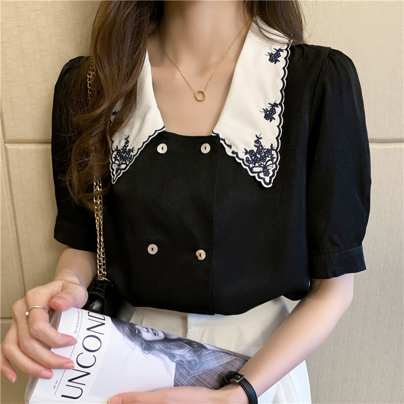 French Collar Puff Sleeve Korean Top