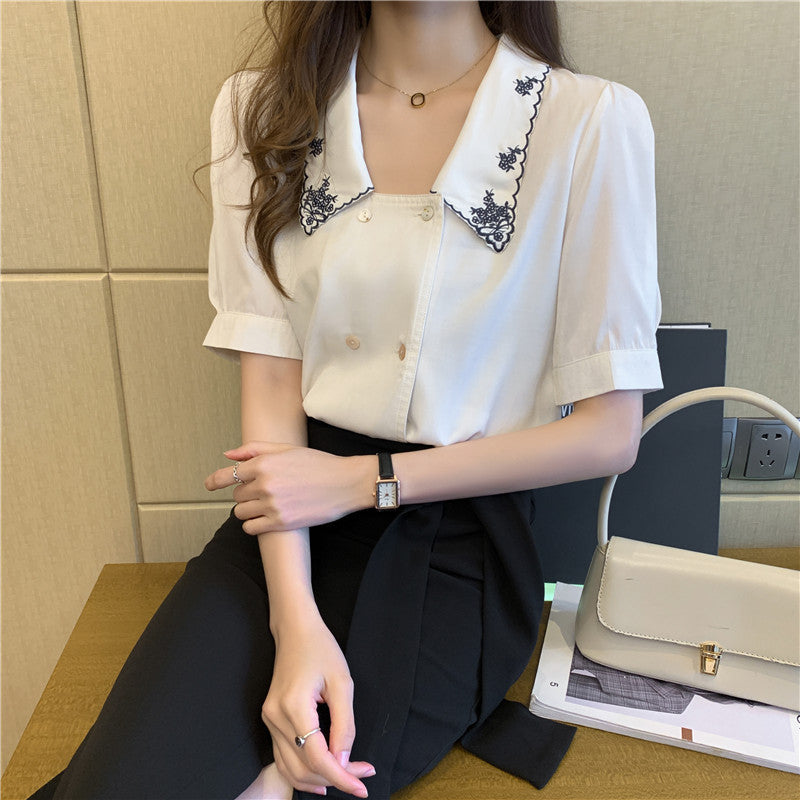 French Collar Puff Sleeve Korean Top