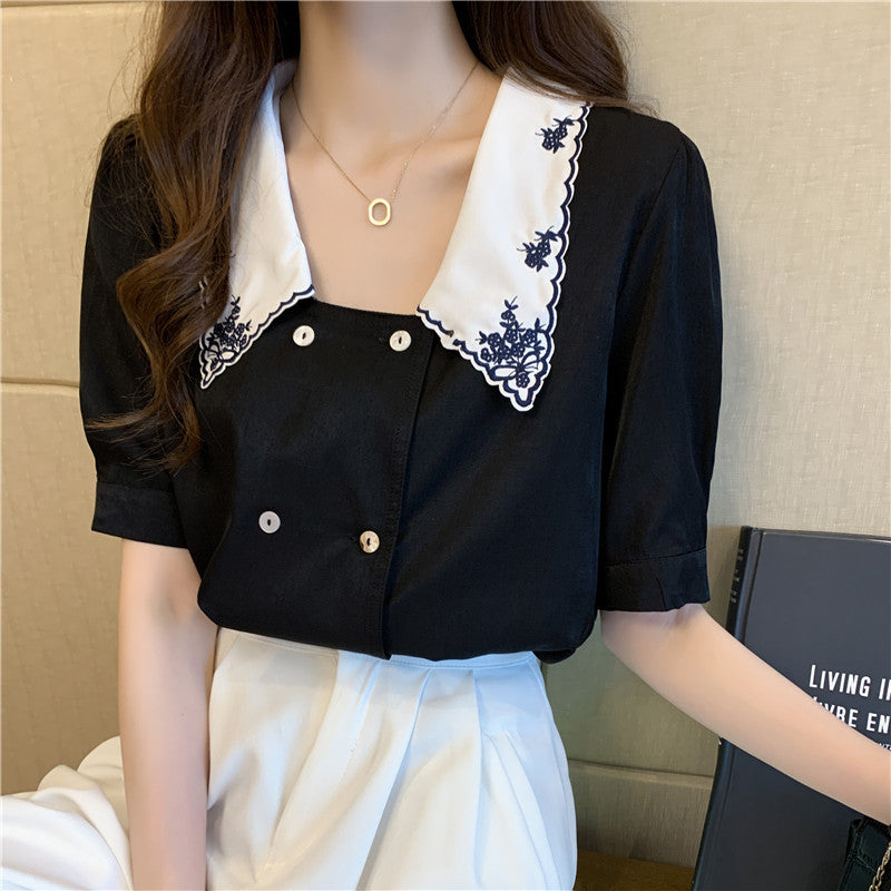 French Collar Puff Sleeve Korean Top