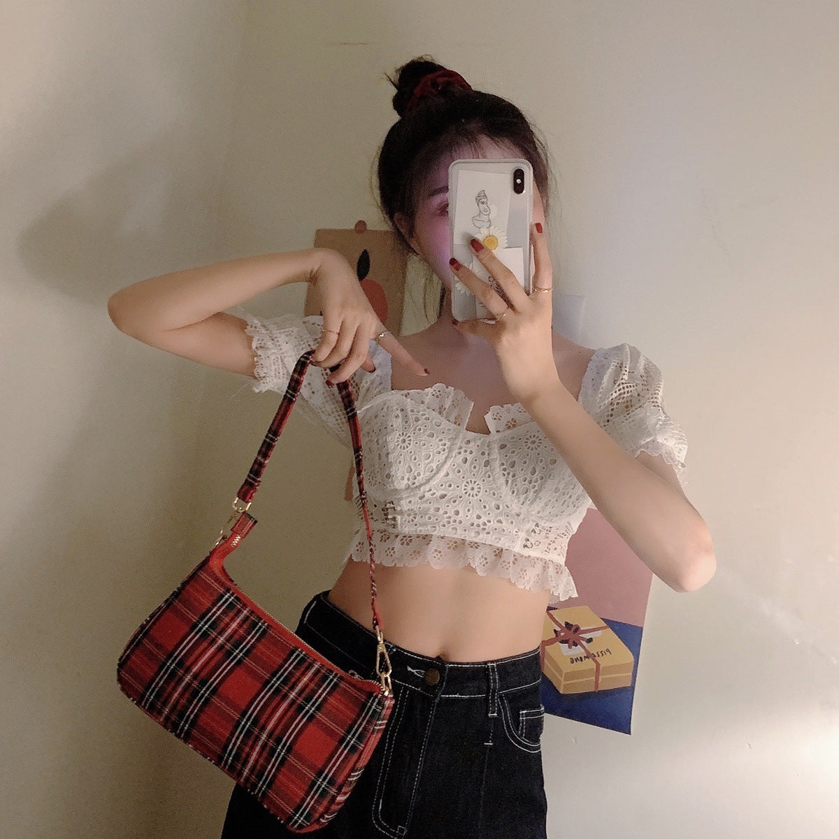 Soft Lace Coquette Puff Top