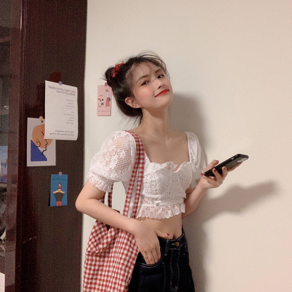 Soft Lace Coquette Puff Top