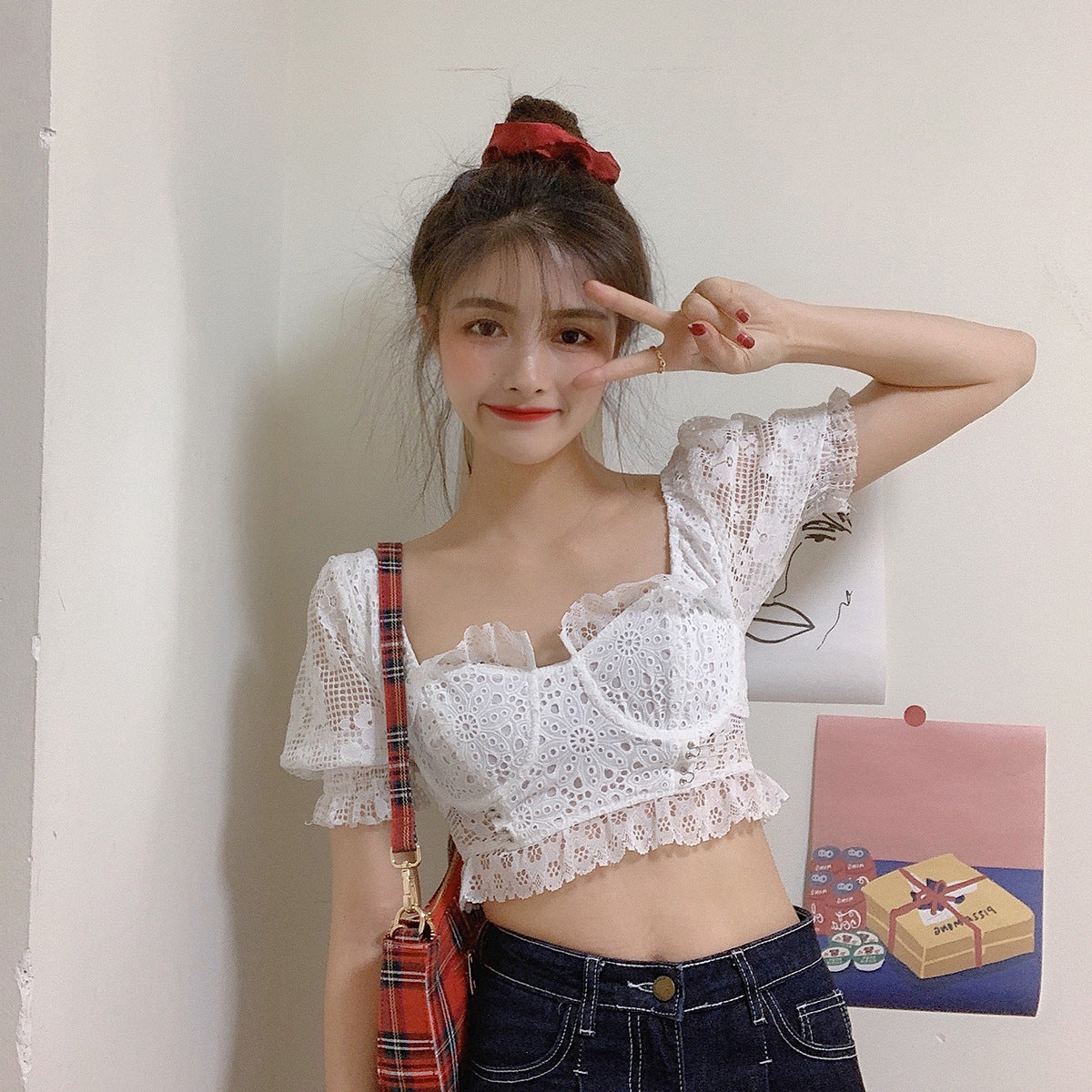 Soft Lace Coquette Puff Top