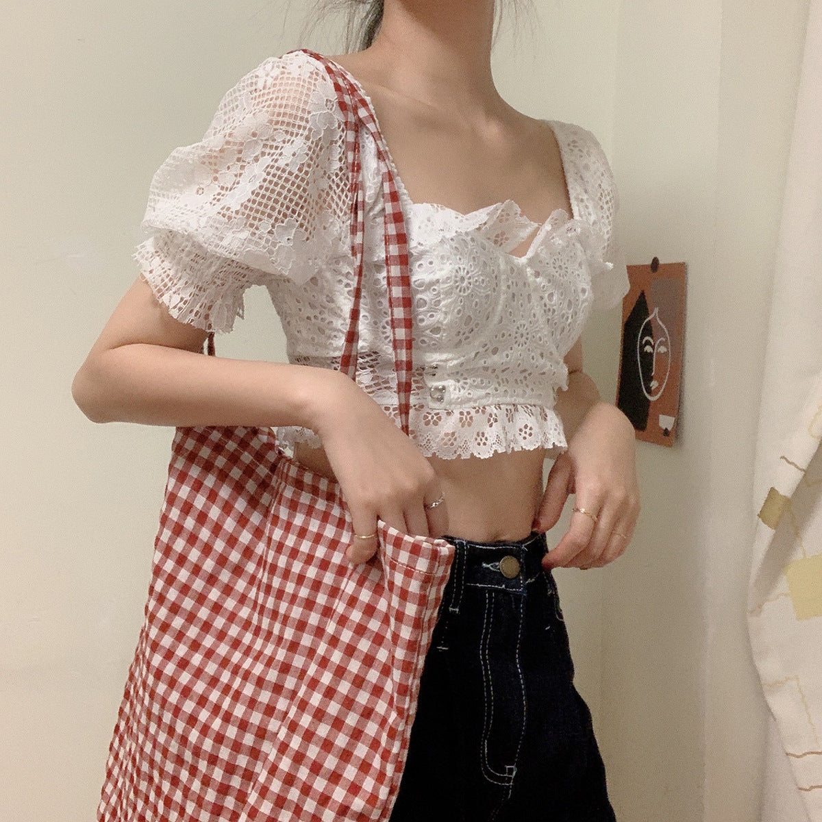 Soft Lace Coquette Puff Top